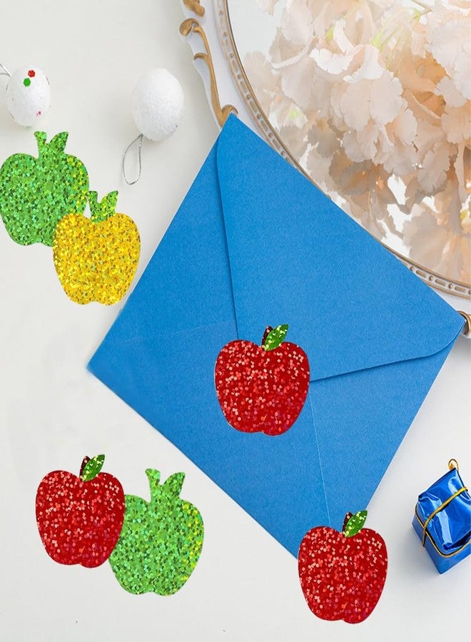RUPOFUZA 500Pcs Back to School Apples Stickers Roll 1.5in Laser Apples Sparkly 3 Colors Holographic Waterproof Decals Self-Adhesive Stickers for Envelope Scrapbook Decor First Day of School Party Supplies - Image 3
